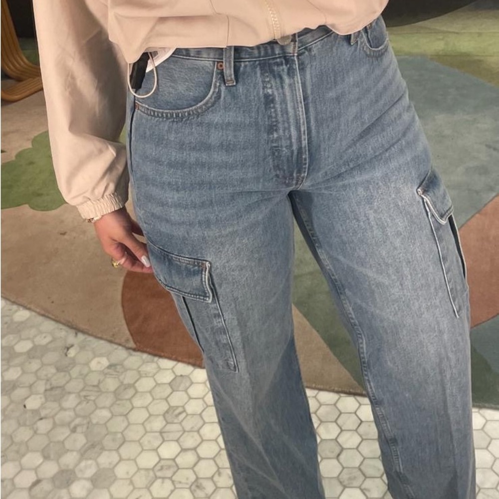 Aritzia Denim Forum Light Blue Flare cargo jeans